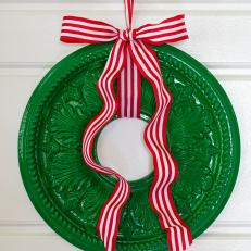 Ceiling Medallion Wreath With Striped Ribbon