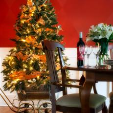 Red Dining Room With Christmas Tree