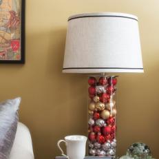 Table Lamp Filled With Holiday Ornaments