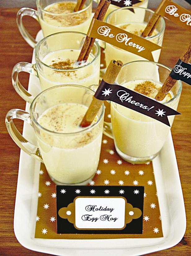 Handmade Paper Labels on Christmas Party Eggnog Tray