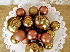 Spray Painted Ornaments In Handmade Holiday Centerpiece