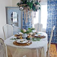 Coastal Dining Room With Holiday Table Setting 