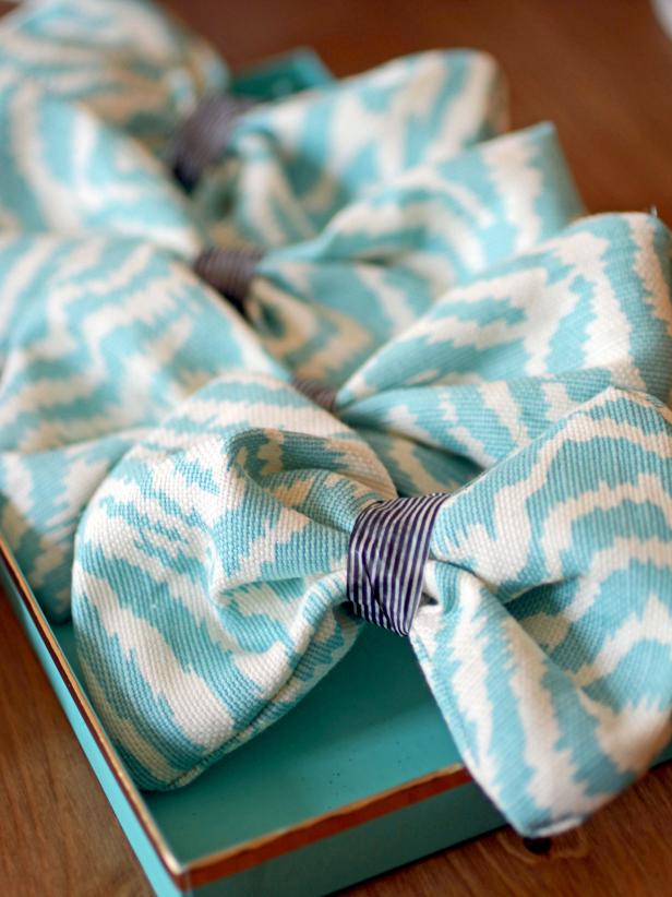 This pet-friendly bow-tie is hand-stitched with blue zebra-print fabric from Quandrille, Inc. If you're short on time, you can also purchase bows at your local pet store before the party.