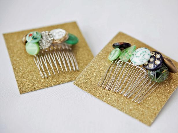 Custom vintage hair comb with buttons attached