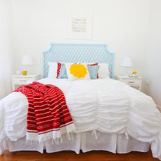 White Bedroom With Blue Headboard