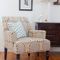 White Living Room With Patterned Chair