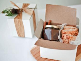 Gift Box Holding Breakfast Pastries and Pear Butter