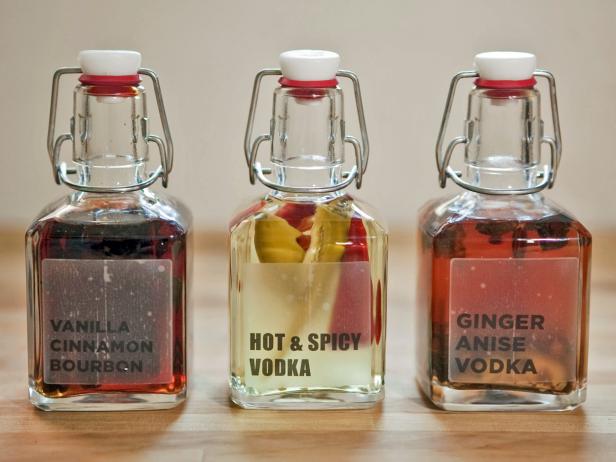 As easy as mixing together a few common kitchen ingredients with standard liquors, these three festive flavors make delicious holiday cocktails (and party favors.)