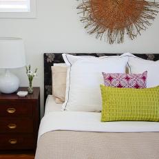 Bedroom With Bright Green Accent Pillow