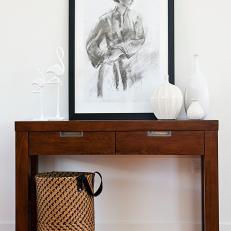 Transitional Console Table in White Hallway
