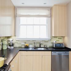 Contemporary Kitchen With Green Tile Backsplash