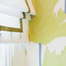 Embellished Roman Shade in Yellow Floral Bathroom