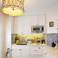 Small White Kitchen With Drum Light
