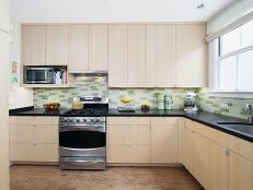 Light Contemporary Kitchen With Green Tile Backsplash 