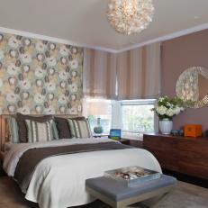 Floral Wallpaper Accent Wall in Neutral Master Bedroom