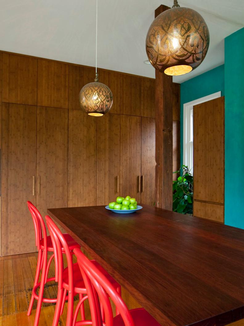 Midcentury Modern Dining Room With Custom Copper Lighting 