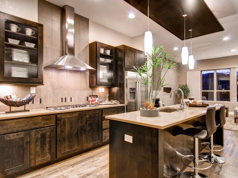 Brown Kitchen With Contemporary and Rustic Elements