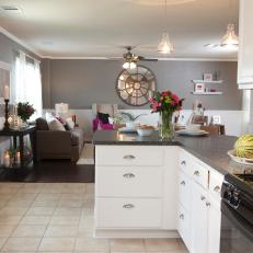 Gray and White Kitchen and Seating Area