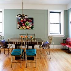 Eclectic Dining Room With Stadium Seats