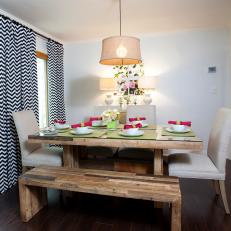 Contemporary Dining Room with Reclaimed Wood Bench and Table