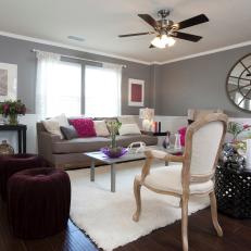 Gray Living Room with Fuschia Accents