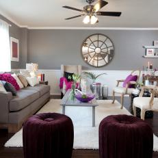 Contemporary Gray and Purple Living Room