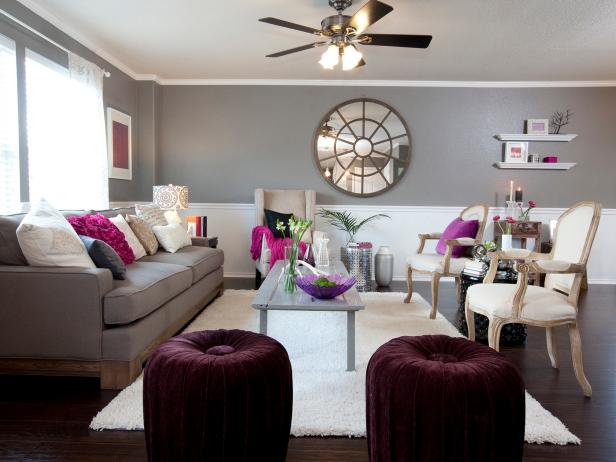 Contemporary Gray And Purple Living, Gray And Purple Living Room Designs