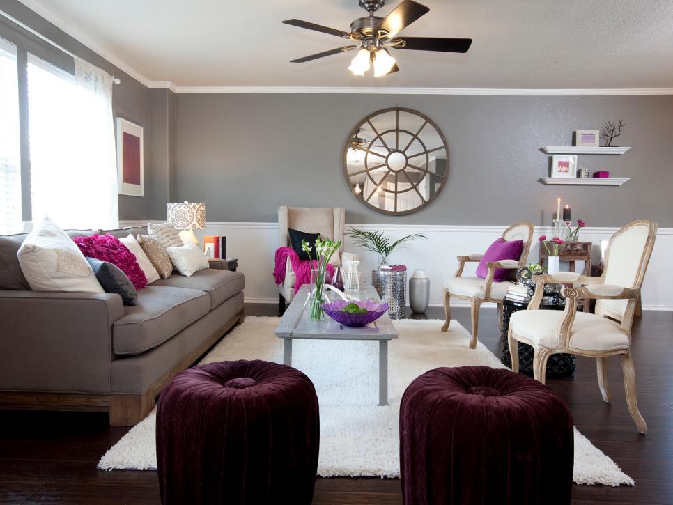 Contemporary Gray And Purple Living, Purple And Gray Living Room
