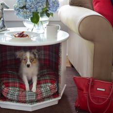 Plaid Dog Bed in White End Table 