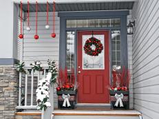Traditional Christmas Home Entryway With Red Door