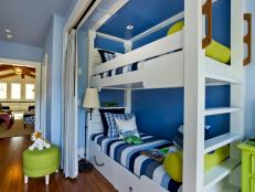 Kids' Bedroom With Functional Bunk Bed Storage and Striped Bedding