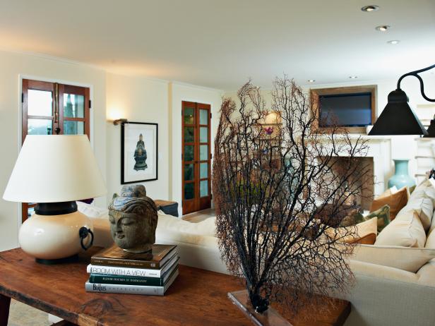 Living Room With Rustic Console Table And Neutral Sectional Living Room With Rustic Console Table And Neutral Sectional