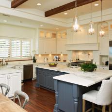 Transitional Kitchen With Blue Island