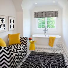 Black and White Bathroom with Pops of Yellow