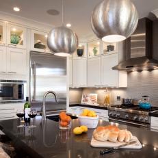 White Transitional Kitchen With Metallic Finishes