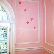 Pink Girl's Nursery With Bird Wall Art and Picture Frame Moulding