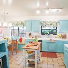 Country-Inspired Kitchen With Aqua Blue Cabinets