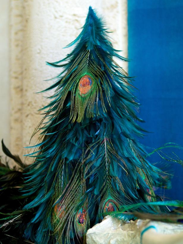 Christmas tree alternative made from peacock feathers.