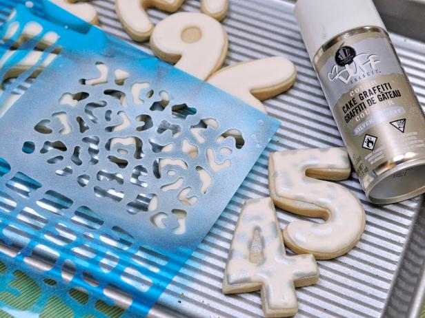 Food-Grade Spray Paint, Stencil and Iced Number-Shaped Cookies