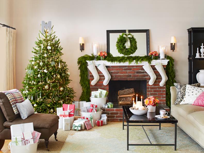 Living Room with Holiday Decorations
