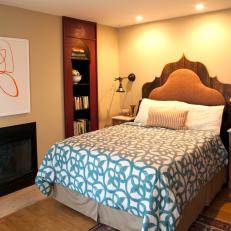 Eclectic Bedroom With Rustic Upholstered Headboard