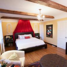 Spanish Revival Master Bedroom With Red Canopy