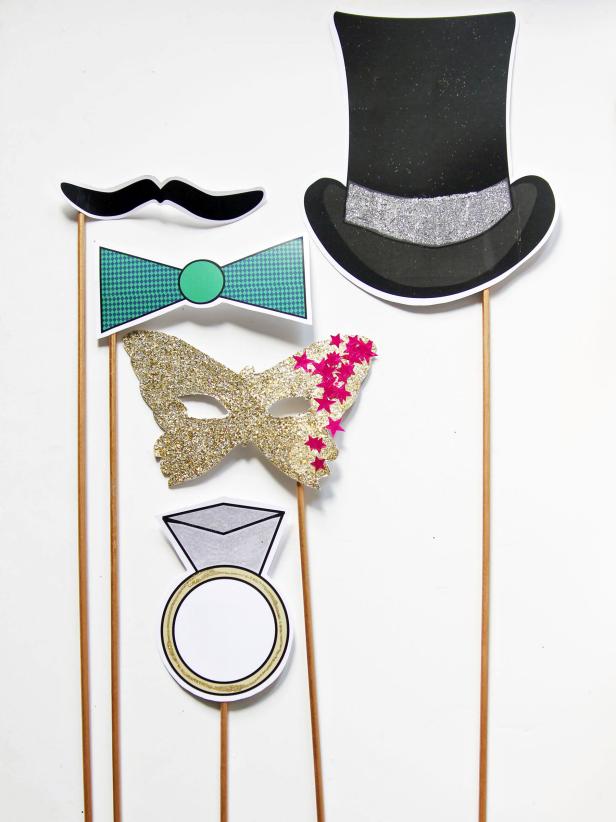 Printable props can also add whimsy to your photo booth. Download our collection of printable props and assemble them before your party starts.