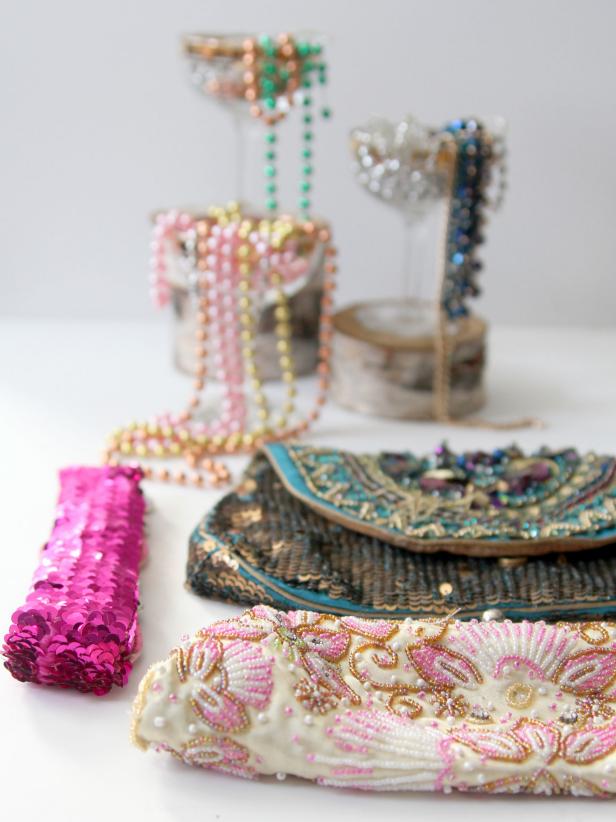 Photo Booth Props: Sequin Clutches and Sparkly Jewelry