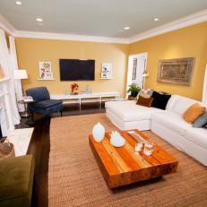 Yellow Living Room With Beach-Inspired Accents
