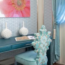 Blue Ladies Sitting Room With Ornate Desk Chair