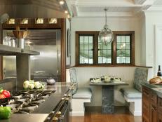 Kitchen With Professional-Grade Gas Range and Banquette