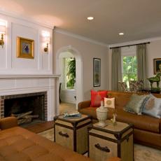 Neutral Living Room With White Fireplace