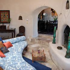 Southwestern Living Room With Fireplace 