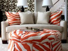 Contemporary Living Room With Zebra Ottoman 
